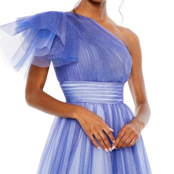 Mac Duggal 20377 NWOT  Size 14 GLITTER OMBRE RUFFLED ONE SHOULDER BALLGOWN - Picture 4 of 7
